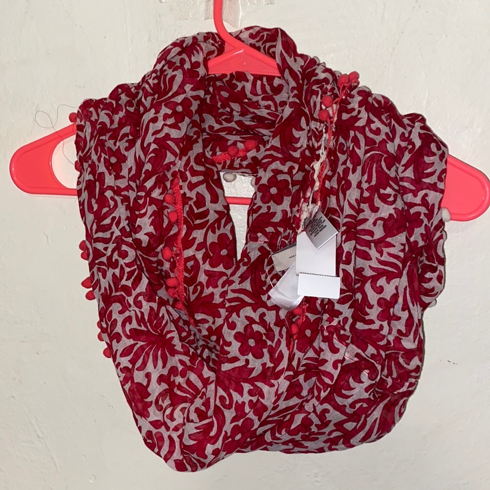 NWT Loft : Red PomPom Polyester Infinity Scarf